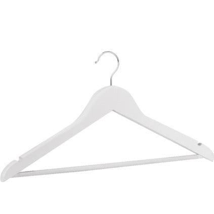 Gruccia in legno di loto con tacche e asta antiscivolo, gancio nichelato, bianco, 45 x 1,1 cm (50 pz)