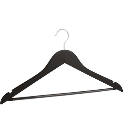Gruccia in legno di loto con tacche e asta antiscivolo, gancio nichelato, nero, 45 x 1,1 cm, 50 pz