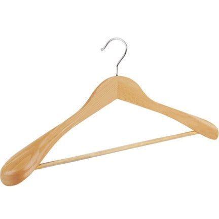 Gruccia in legno di loto a spalla larga con asta antiscivolo, gancio nichelato, colore naturale, 45 x 4,5 cm - 50 pz
