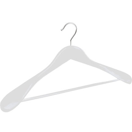 Gruccia in legno di loto a spalla larga con asta antiscivolo, gancio nichelato, bianco, 45 x 4,5 cm - 50 pz