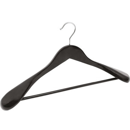 Gruccia in legno di loto a spalla larga con asta antiscivolo, gancio nichelato, colore nero, 45 x 4,5 cm, 50 pz