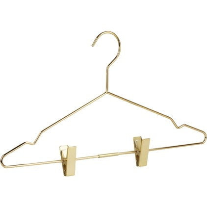 Gruccia in acciaio dorato con asta e pinze scorrevoli, 42 x diam. 0,3 cm, conf. 50 pz
