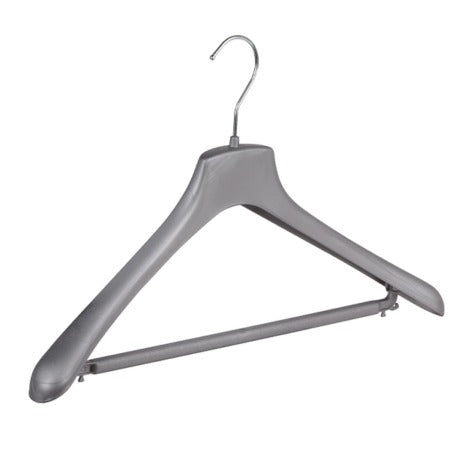Gruccia in plastica con asta, gancio nichelato, color argento, 44 x 3,5 cm (100 pz)