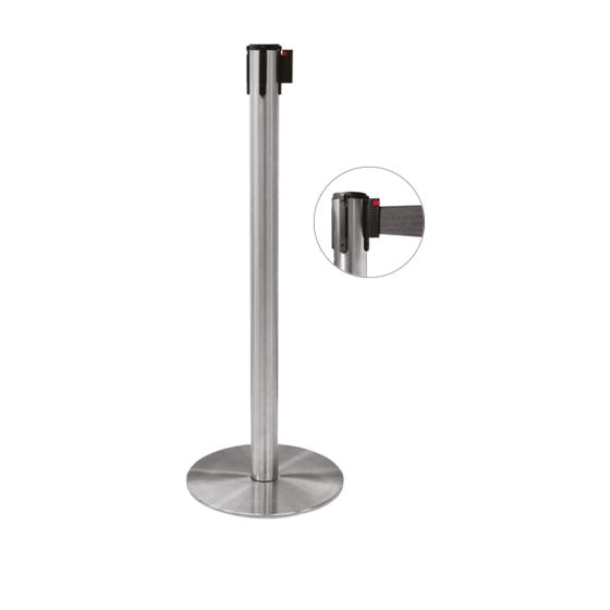 Colonna di delimitazione in acciaio satinato, nastro nero, Ø 35 x h 101 cm
