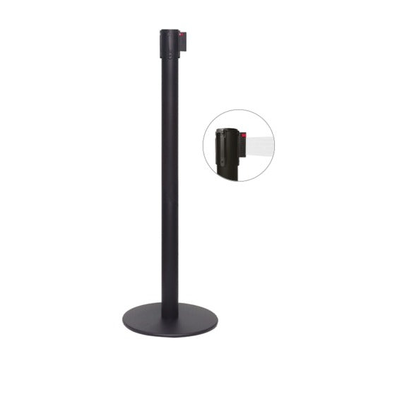 Colonna di delimitazione in metallo nero opaco e nastro bianco, Ø 35 x h 101 cm