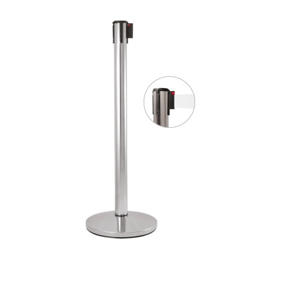 Colonna di delimitazione in acciaio lucido e nastro bianco, Ø 36 x h 101 cm