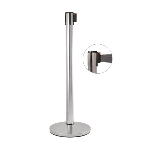 Colonna di delimitazione in acciaio lucido con nastro nero, diam. 36 x h 101 cm