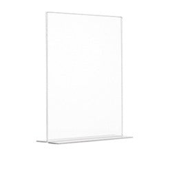 Porta avvisi in plexiglass trasparente con base a T, formato A4 verticale (21,1x30,1)