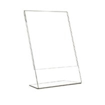 Porta avvisi in plexiglass trasparente con base a L, formato A5 verticale (15x21)