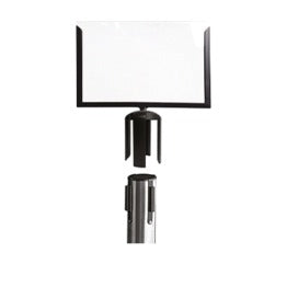Porta avvisi in metallo nero su supporto in ABS nero e tasca in plexiglass, formato A4 orizzontale, 30,5 x 33,8 cm.
