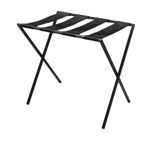 Neliö, foldable suitcase rack in black painted metal and black polyester straps, 60 x 45 x h 56 cm