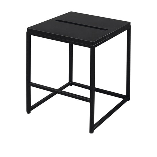 Neliö, sgabello da bagno in metallo verniciato nero con seduta in legno verniciato nero, 35 x 35 x h 45 cm.