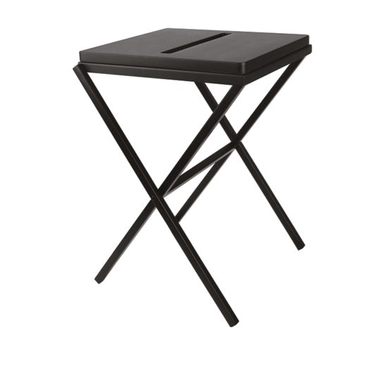 Neliö, sgabello da bagno richiudibile in metallo e legno nero, 35 x 35 x h 45 cm
