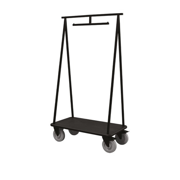 Neliö, carrello porta valigie con struttura triangolare in metallo verniciato nero, 100 x 60 x h 180 cm