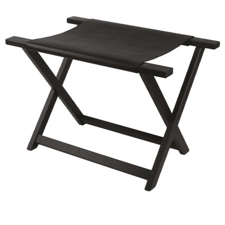 Wood Line, reggivaligia richiudibile in legno di frassino verniciato nero e fascia in similpelle nera, 65 x 42 x h 44,5 cm