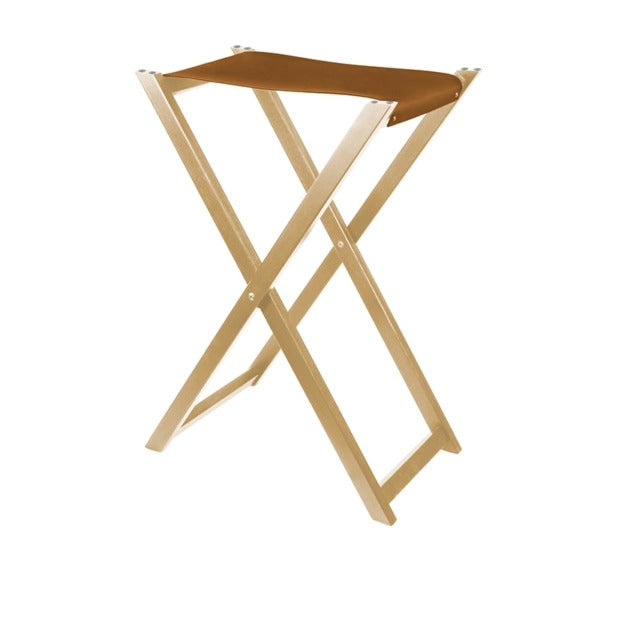 Wood Line, reggivassoio richiudibile in frassino naturale e similpelle marrone, 60x40x80h cm