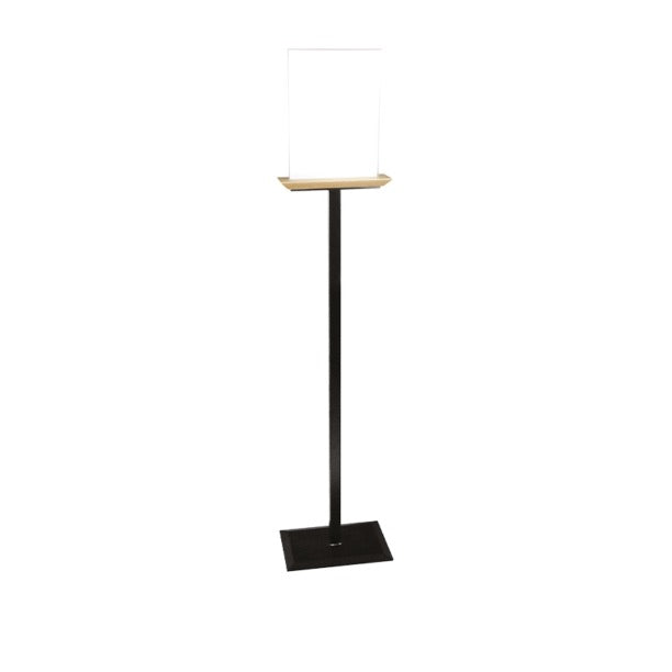 Wood Line, porta avvisi A4 su piantana in metallo nero e base in frassino naturale. 29x19xh132 cm