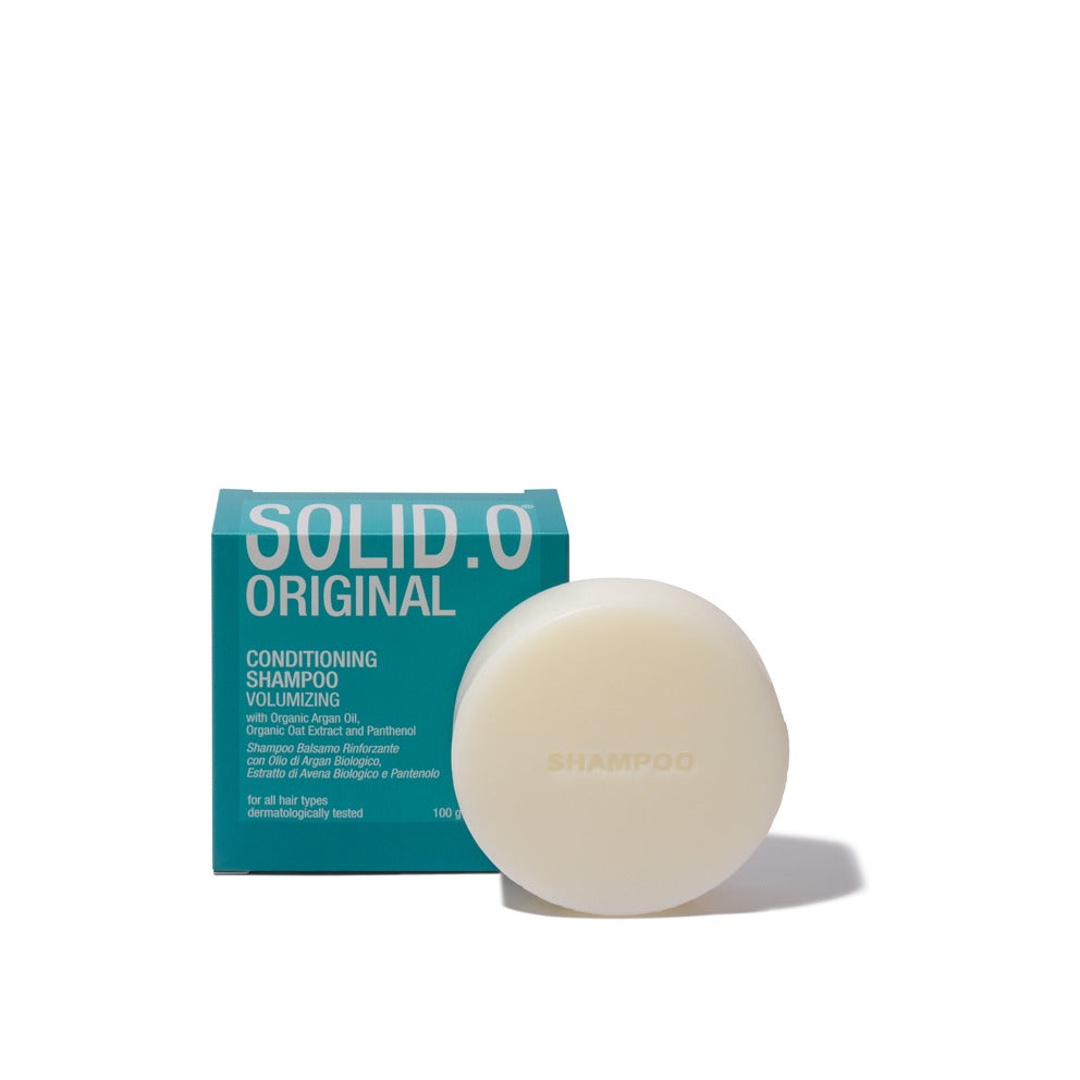 Solid.O - Solid conditioning shampoo in a blue box with organic Argan oil, organic oat extract, and panthenol, 100g