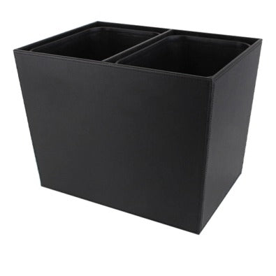 Cestino gettacarte per raccolta differenziata in ecopelle nera, 2 scomparti, 6 L x 2, 36 x 27 x h 29 cm