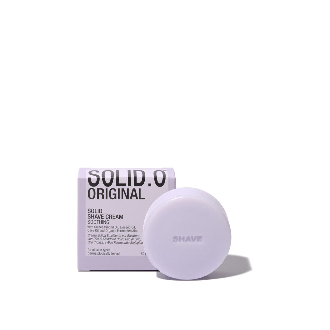 Solid.O - Solid Shaving Cream in a box with Sweet Almond Oil, Linseed Oil, Olive Oil and Organic Fermented Aloe, 50g