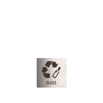 Targhetta simbolo 'Glass' in acciaio inox per raccolta differenziata, 4 x 4 cm