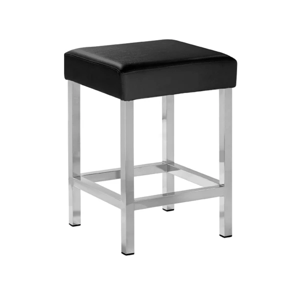 Sgabello bagno in metallo cromato ed ecopelle nera -33x33xh55cm | Amonn