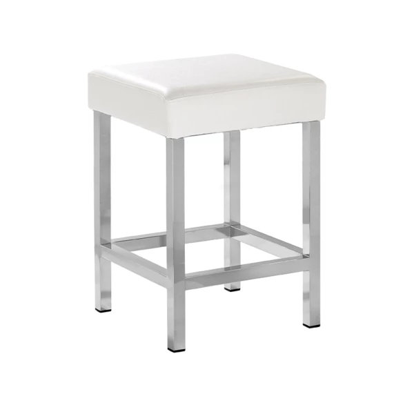 Sgabello bagno in metallo cromato ed ecopelle bianca -33x33xh55cm | Amonn