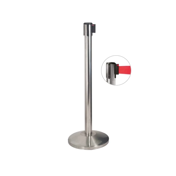 Barrier pole in satin steel and with red strap | Amonn