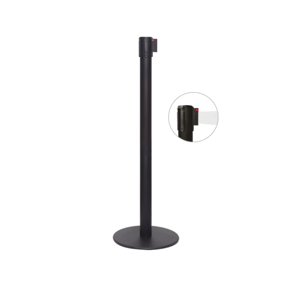    Colonna di delimitazione in metallo nero e nastro bianco | Amonn  