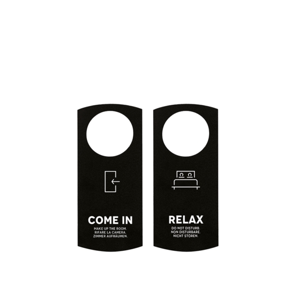 'Do not disturb/Make up the room' door hanger in black forex - 9xh21cm | Amonn