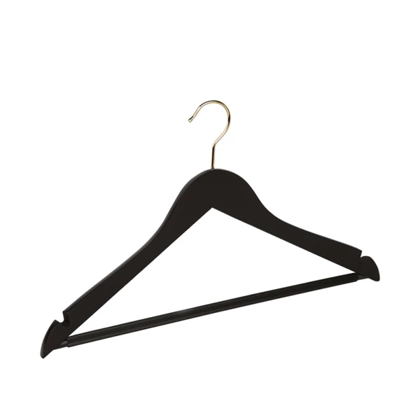 GR1GGD09.jpg Black beechwood clothes hanger, goldener hook - 50pcs | Amonn