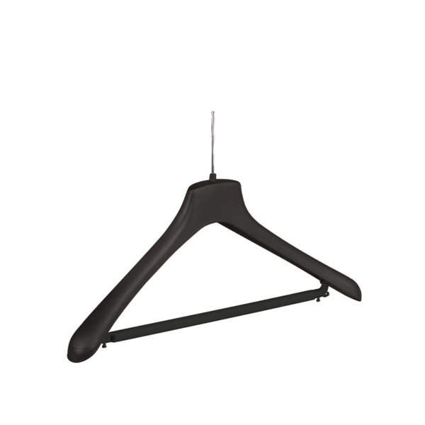 Black plastic clothes hanger with rod, chromed pin - 100pcs | Amonn