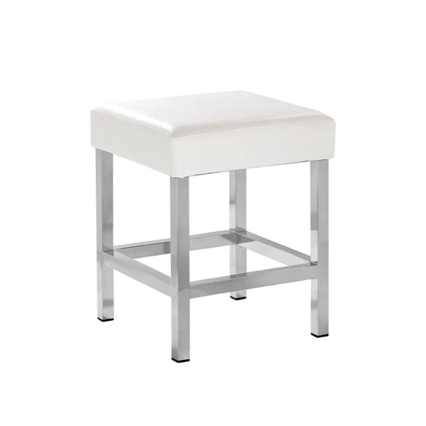 Sgabello bagno in metallo cromato ed ecopelle bianca -33x33xh40cm | Amonn