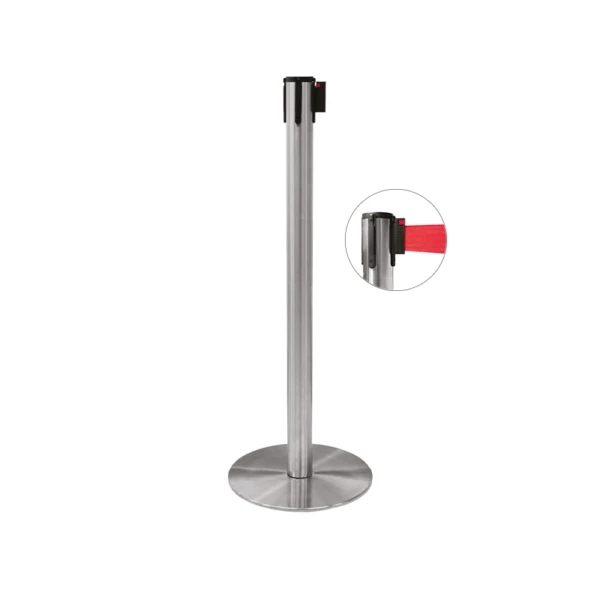 Barrier pole in satin steel and with red strap | Amonn