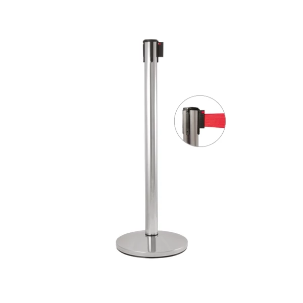 Barrier pole in polished steel and with red strap | Amonn