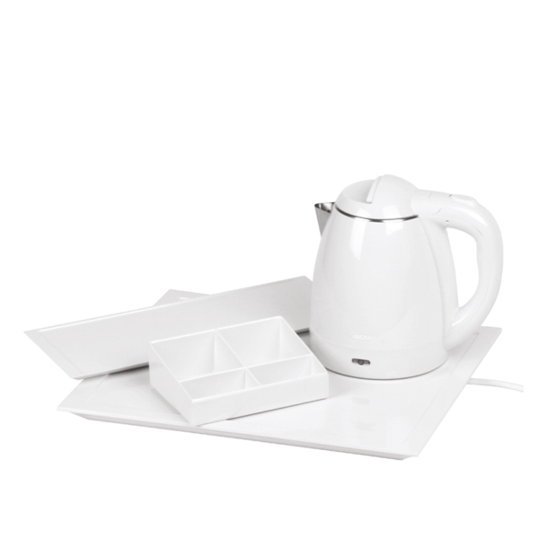 66418YBO.jpg Kit bollitore completo di bollitore elettrico bianco e accessori in melamina bianca, 1,2L - 1350W | Amonn