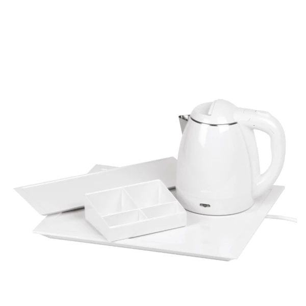 Kit bollitore completo di bollitore elettrico bianco e accessori in melamina bianca, 1,2L - 1350W | Amonn