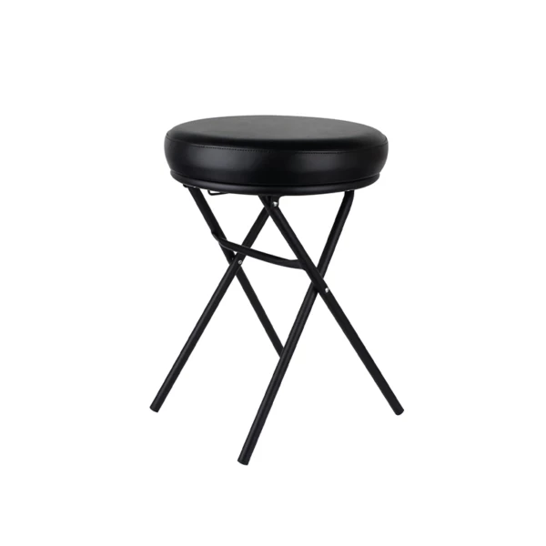 Sgabello bagno richiudibile in metallo nero ed ecopelle nera - Ø36xh49cm | Amonn