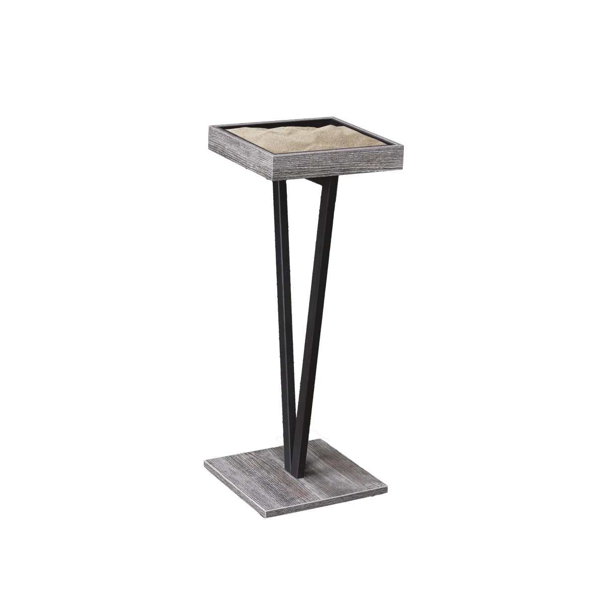 Säulenaschenbecher aus anthrazitfarbenem Edelstahl und Basis aus grauem Holz | Steel Line