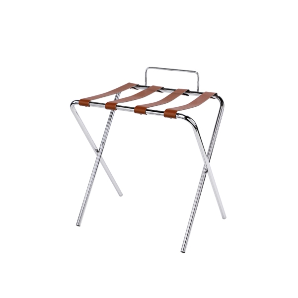 Klappbarer Koffeständer aus verchromtem Edelstahl und braue Tragegurten - 56x42xh58/67cm | Amonn