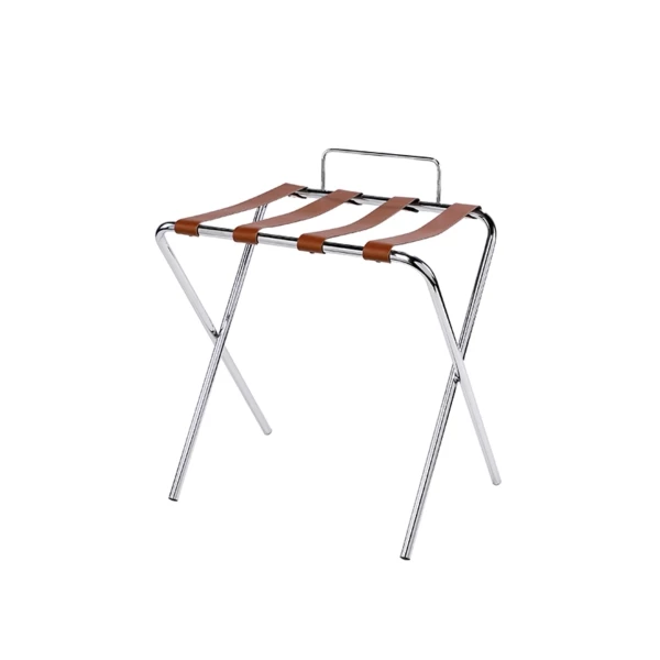    Reggivaligia richiudibile in acciaio cromato e cinghie marroni - 56x42xh58/67cm | Amonn  