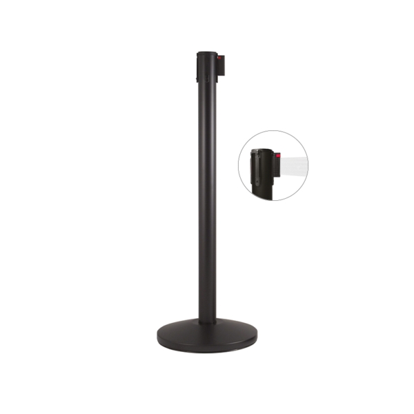 Barrier pole in black metal and with white strap | Amonn