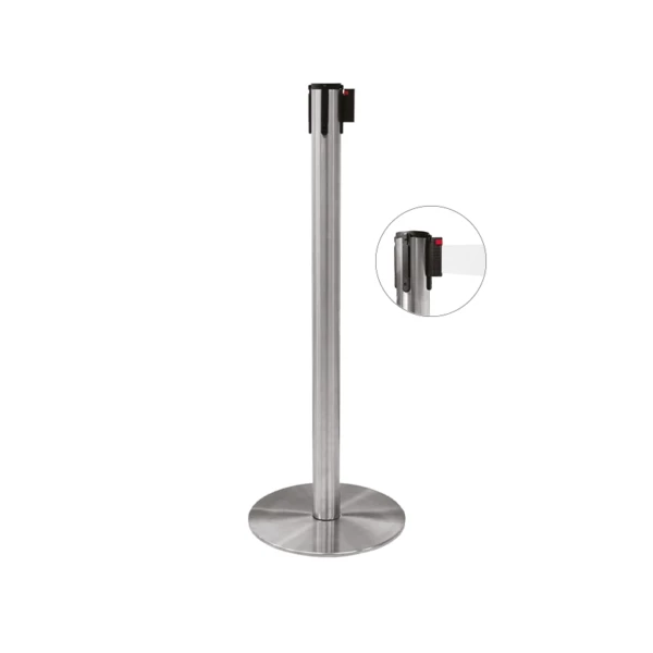 Barrier pole in satin steel and with white strap | Amonn
