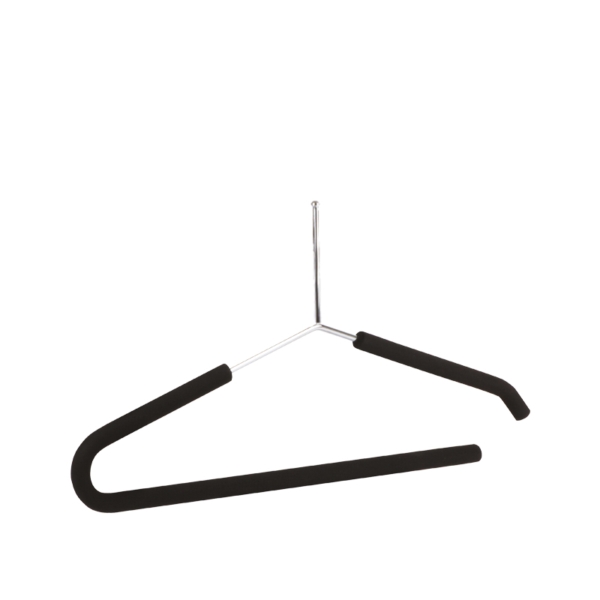 Chromed steel clothes hanger with black expanded foam coating and pin - 50pcs | Amonn