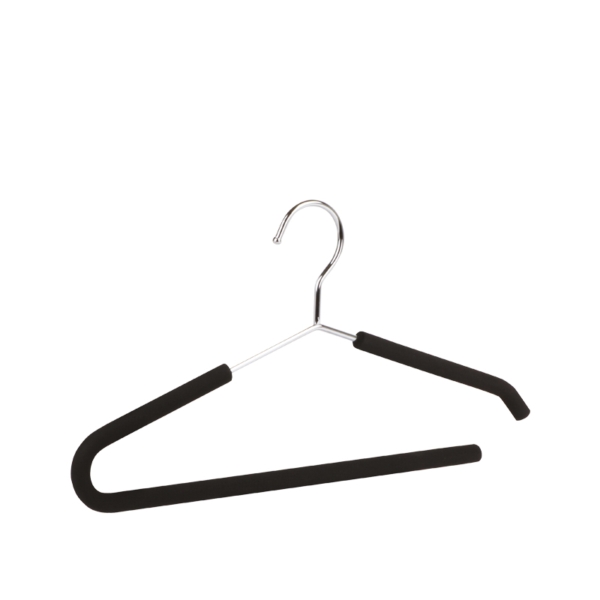 Chromed steel clothes hanger with black expanded foam coating and hook - 50pcs | Amonn