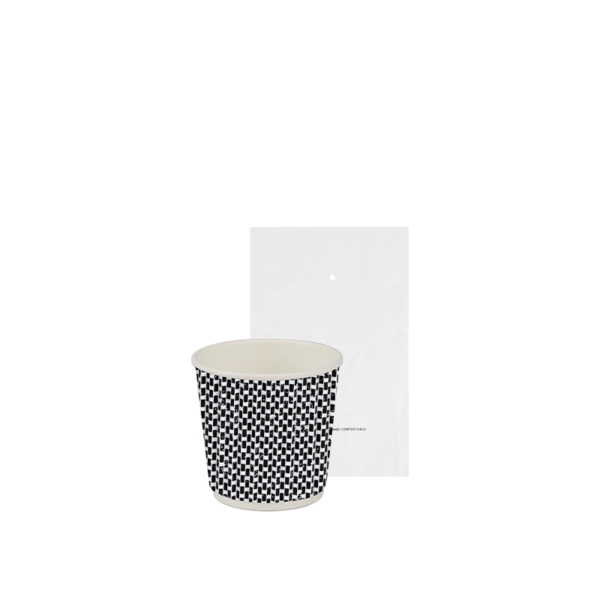 68220NO.jpg Biodegradable cardboard cup with black 3D pattern, bagged, 115ml - 700pcs | Amonn