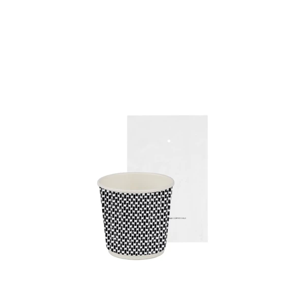    Bicchiere in cartoncino biodegradabile con fantasia 3D nera, imbustato, 115ml - 700pz | Amonn  