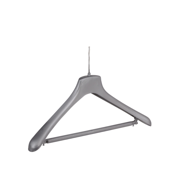 Silver plastic clothes hanger with rod, chromed pin - 100pcs | Amonn