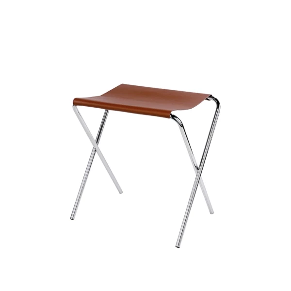    Reggivaligia richiudibile in acciaio cromato e fascia marrone - 56x54xh58cm | Amonn  