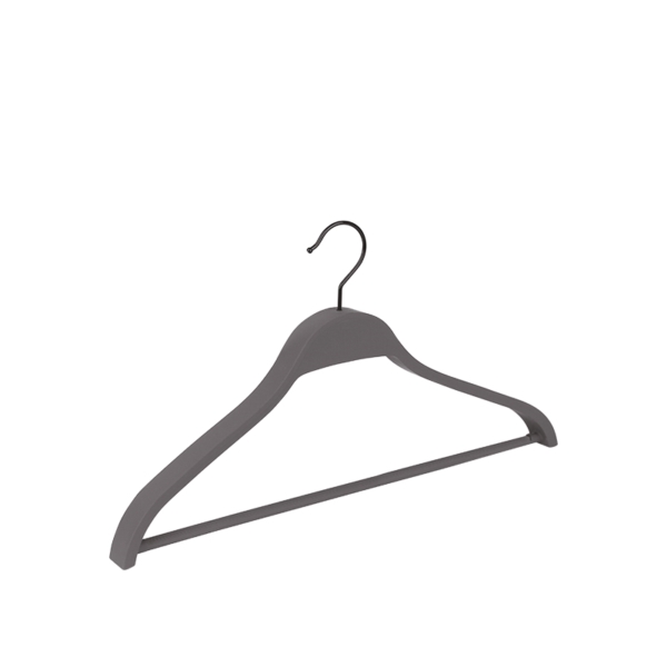 Gray soft touch plastic clothes hanger, black hook  - 50pcs | Amonn
